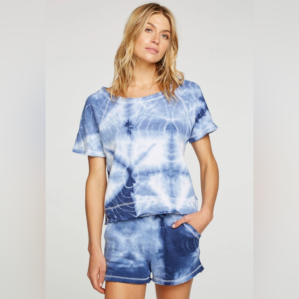 Chaser Brand Linen French Terry Short Sleeve Raw Edge Raglan Pullover Sz Large!